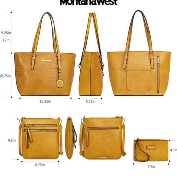 Yellow Montana West Totes Large Purse Shoulder Handbag with Wallet Set 3 … - Picture 2 of 5